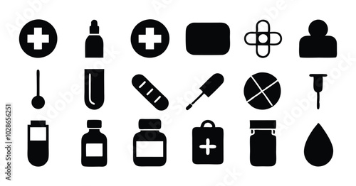 Medical and Healthcare Icons Set - Black and White Silhouette Collection
