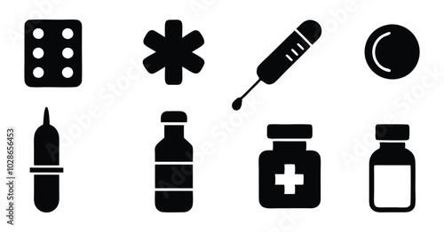 Medical and Healthcare Icons Set - Black and White Silhouette Collection