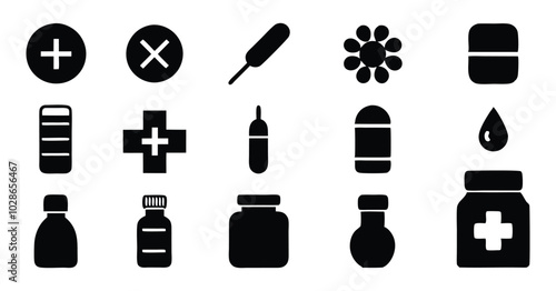 Medical and Healthcare Icons Set - Black and White Silhouette Collection
