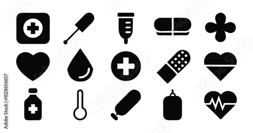 Medical and Healthcare Icons Set - Black and White Silhouette Collection