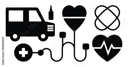 Medical and Healthcare Icons Set - Black and White Silhouette Collection