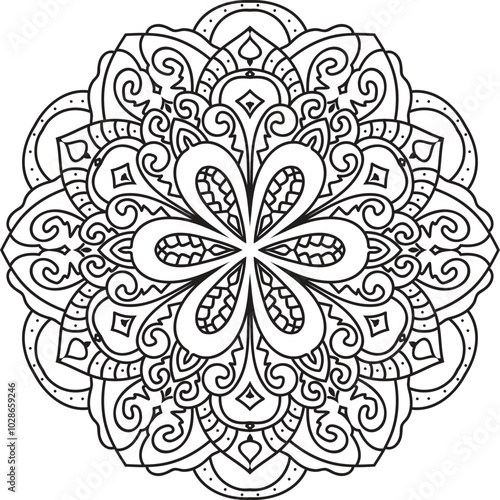 Adult coloring book page Mandala isolated on the white background 