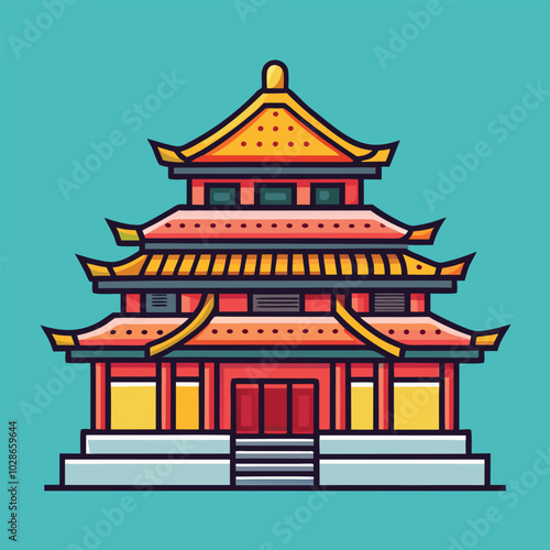 Chinese temple icon illustration of Chinese temple