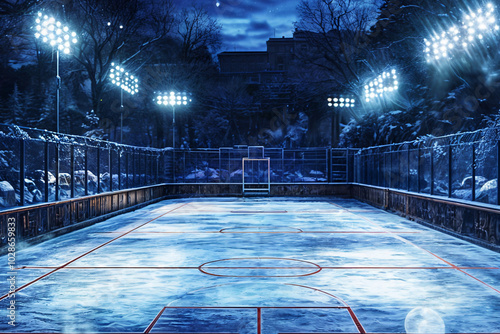 ice hokey court with floodlights at night