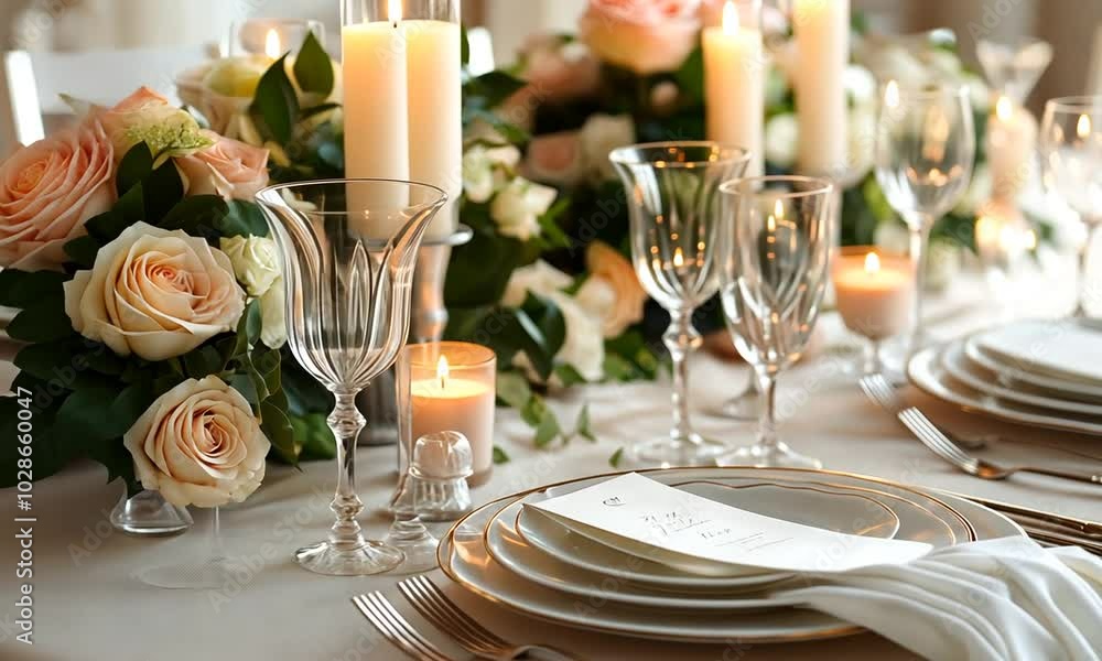 Elegant Table Setting with Candles and Flowers Elegant Table Setting with Candles and Flowers