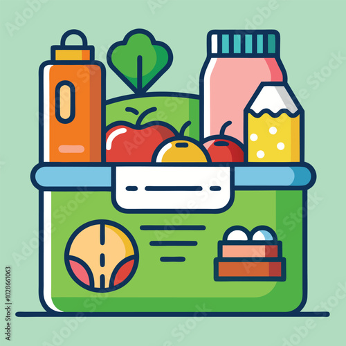 groceries icon The supermarket basket is filled with groceries Simple vector illustration