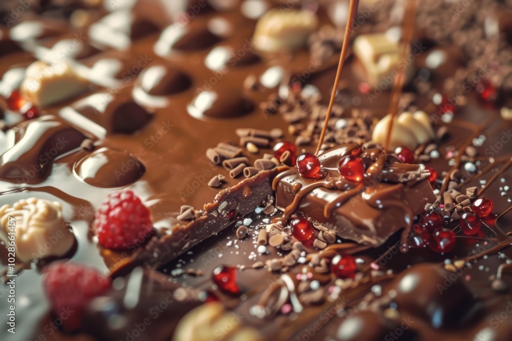 chocolate factory with gears, cogs, and molten chocolate flowing chocolate factory with gears, cogs, and molten chocolate flowing