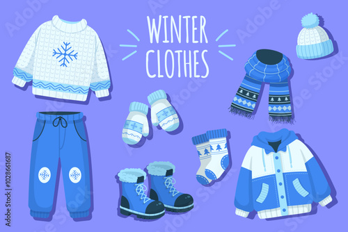 Set of Winter Clothes Vector Illustration