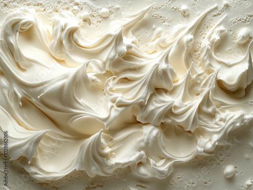 creamy whipped cream texture spread across the frame, rich and inviting, with a hint of roughness, creating a delicious visual that tantalizes the senses