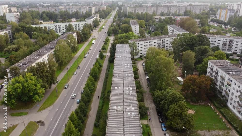 Old apartment buildings of Riga suburbs, aerial view Old apartment buildings of Riga suburbs, aerial view