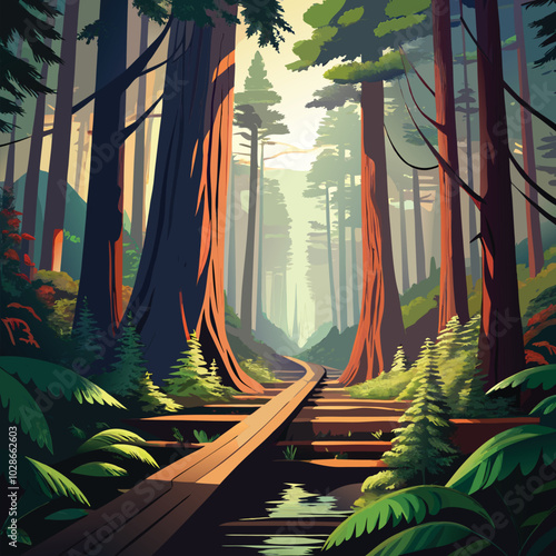 morning in the forest landscape, sceneries, scene, background 