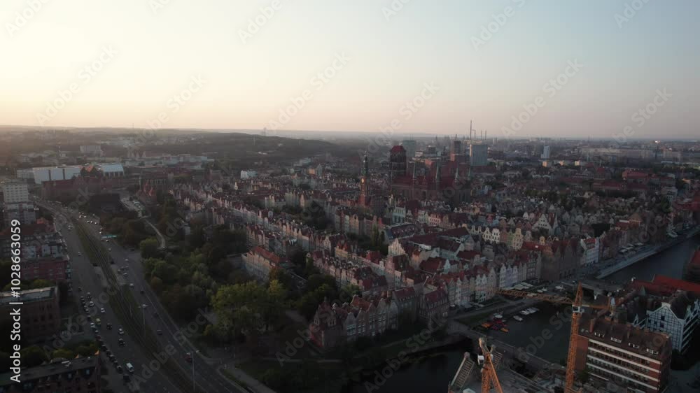 Gdansk main town centre with beautiful architecture, at golden sunset Gdansk main town centre with beautiful architecture, at golden sunset