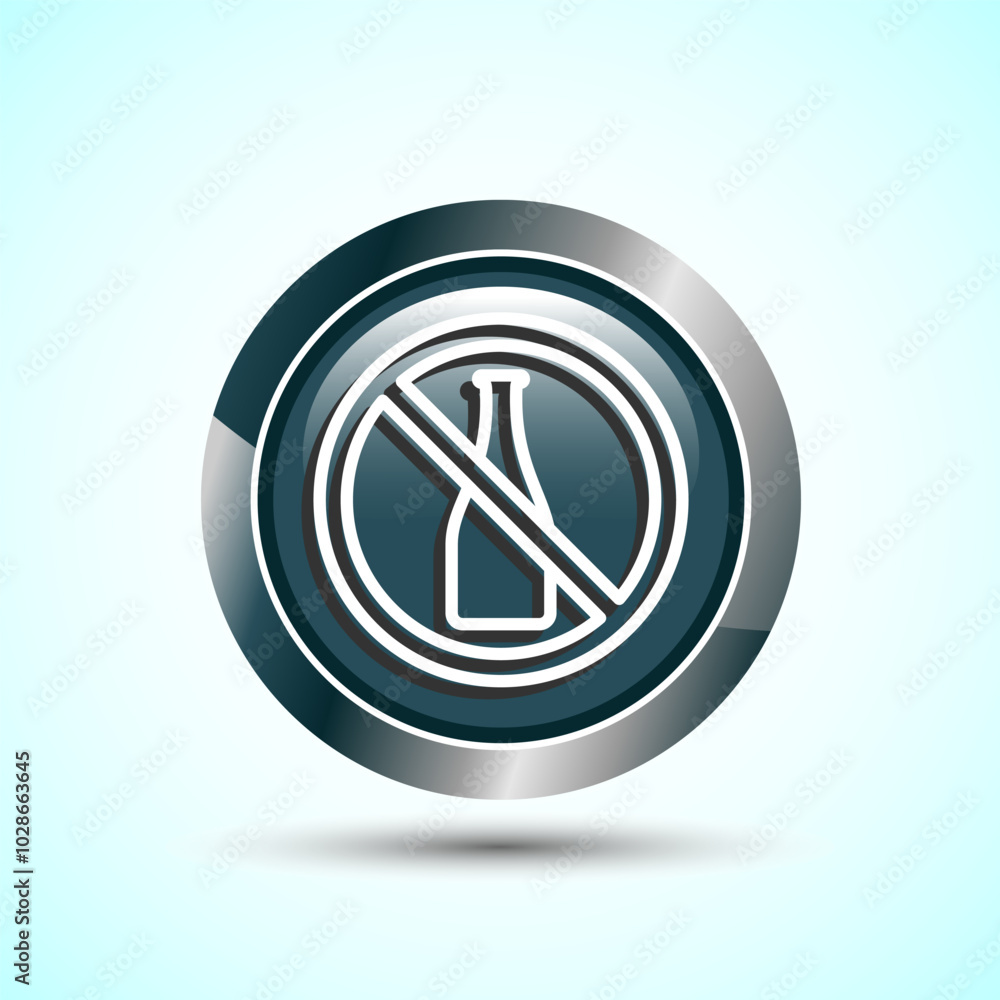 Alcohol Free Icon Design Illustration, No Alcohol Sign, Gray Color Round Button Design Alcohol Free Icon Design Illustration, No Alcohol Sign, Gray Color Round Button Design