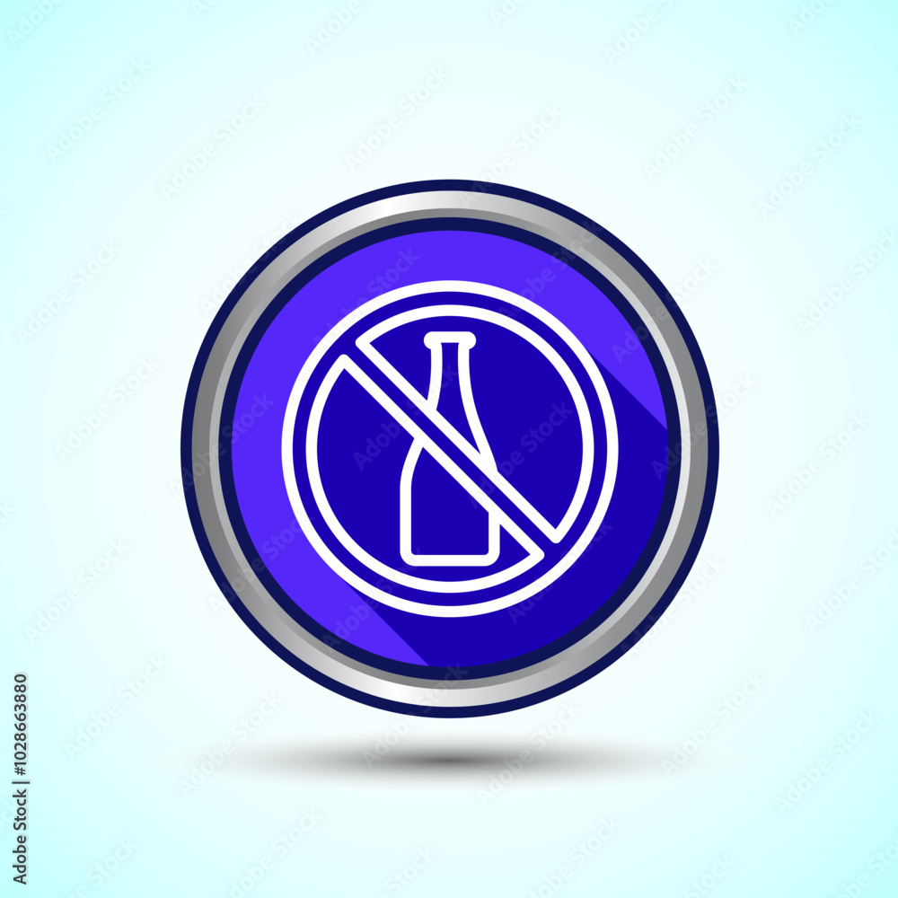 Alcohol Free Icon Design Illustration, No Alcohol Sign, Blue Shadow Button Design Alcohol Free Icon Design Illustration, No Alcohol Sign, Blue Shadow Button Design