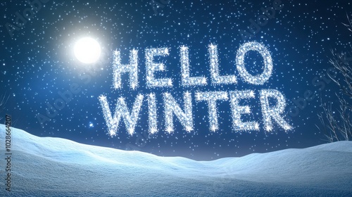 Hello Winter: Bright Moonlight on Snowy Landscape with Sparkling Stars