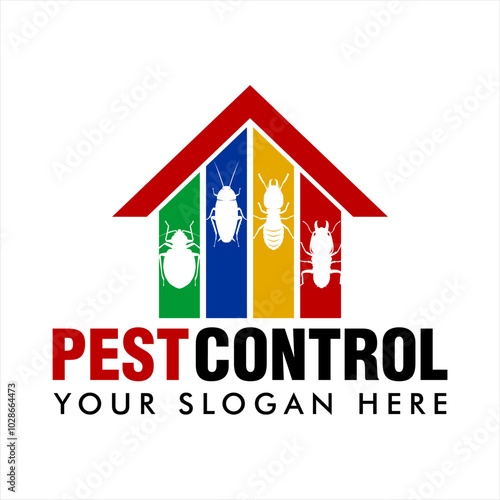pest control vector logo house insect poison pest control with pesticides prevention, extermination and disinfection	
