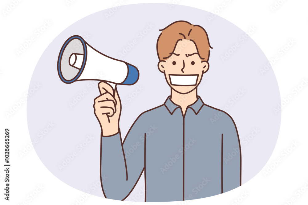 Man with cover on mouth with megaphone Man with cover on mouth with megaphone