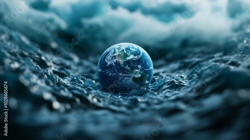 Abstract illustration of the planet with streams of water flowing around it, symbolizing the interconnectedness of all life on Earth for World Water Day 