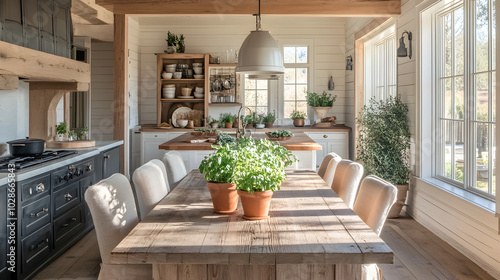 Cozy Farmhouse Style Indoor Design Featuring Rustic Elements, Vintage Decor, and Inviting Atmosphere photo