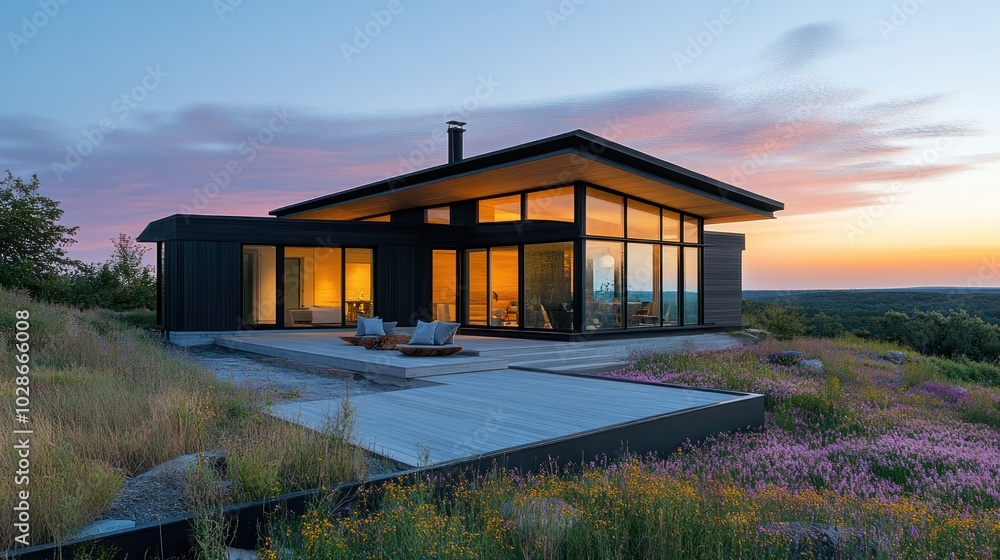 Minimalist zero-carbon living shown through a modern home with eco-friendly architecture and renewable energy use Minimalist zero-carbon living shown through a modern home with eco-friendly architecture and renewable energy use