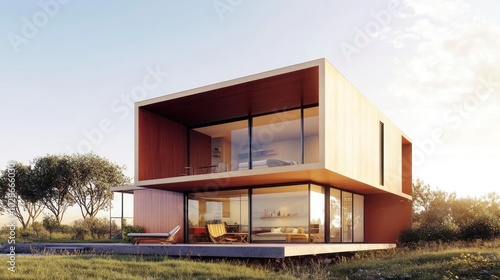 Minimalist zero-carbon living shown through a modern home with eco-friendly architecture and renewable energy use