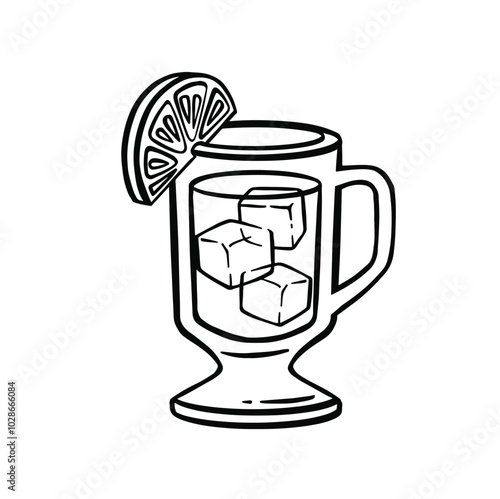 Glass with cold citrus drink, tea line, outline