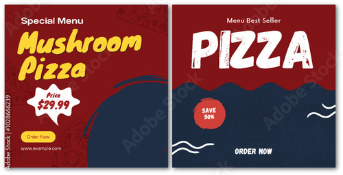 Modern Delicious Pizza perfect for restaurants and food businesses, Social Media Post Template