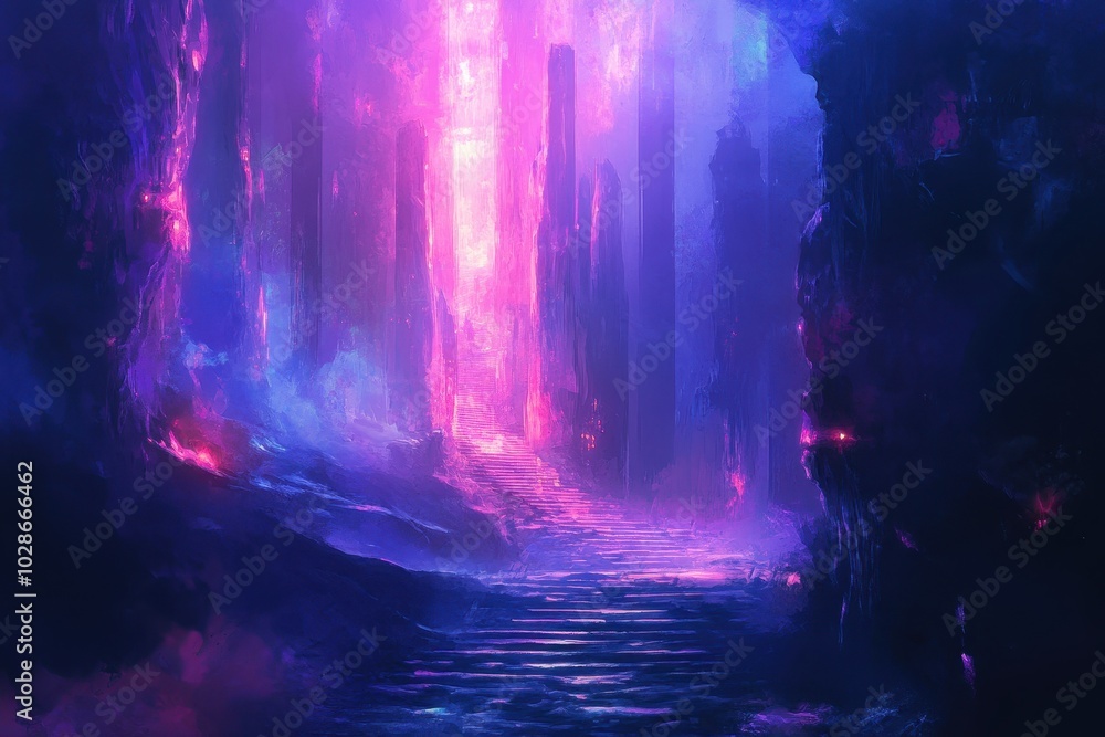 Glowing Pathway Through a Crystal Cave Glowing Pathway Through a Crystal Cave