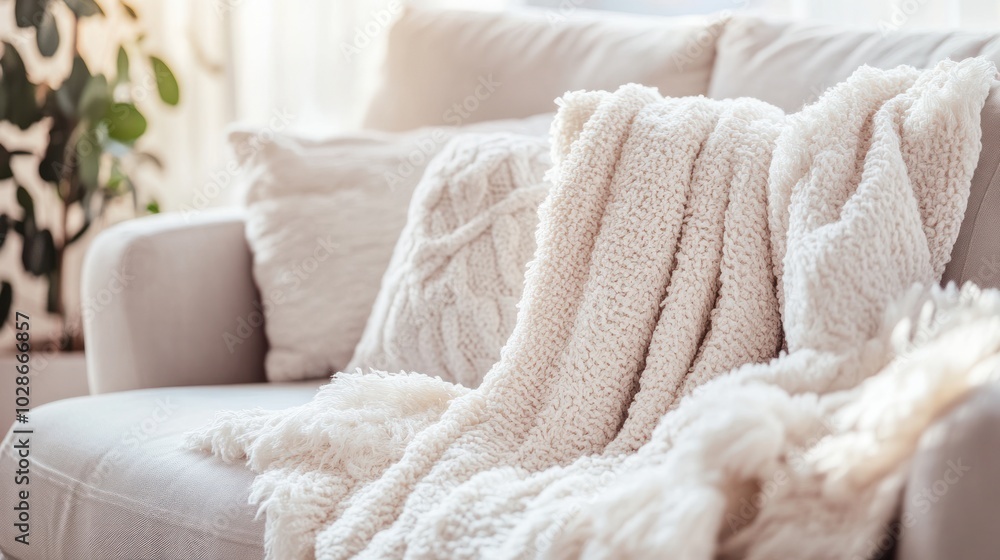 Relaxing at home with a comfortable blanket and soft cushions, fostering a sense of peace Relaxing at home with a comfortable blanket and soft cushions, fostering a sense of peace