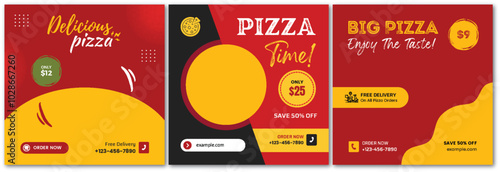 Delicious Pizza perfect for restaurants and food businesses, Social Media Post Template