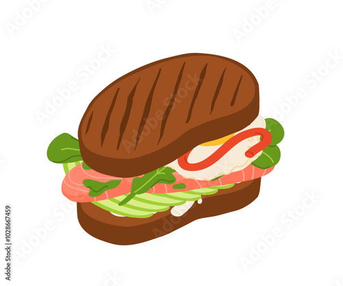 Sandwiches with Various Ingredients. Vector cartoon illustration of sub, sandwich, bagel, toast and burger with meat, cheese and vegetables.