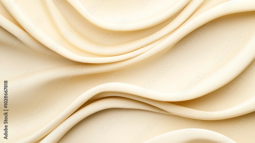 Obraz premium Close-up view of elegant cream-colored fabric with soft, flowing folds creating an abstract pattern and smooth texture.