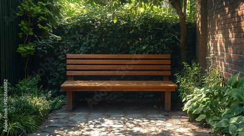 Fototapeta Naklejka Na Ścianę i Meble -  wooden bench in the courtyard, backyard, park, background
