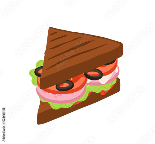 Sandwiches with Various Ingredients. Vector cartoon illustration of sub, sandwich, bagel, toast and burger with meat, cheese and vegetables.