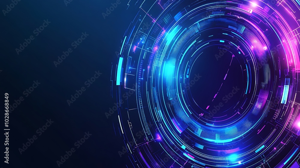 Abstract circular pattern with glowing light streaks on a blue background. Abstract circular pattern with glowing light streaks on a blue background.