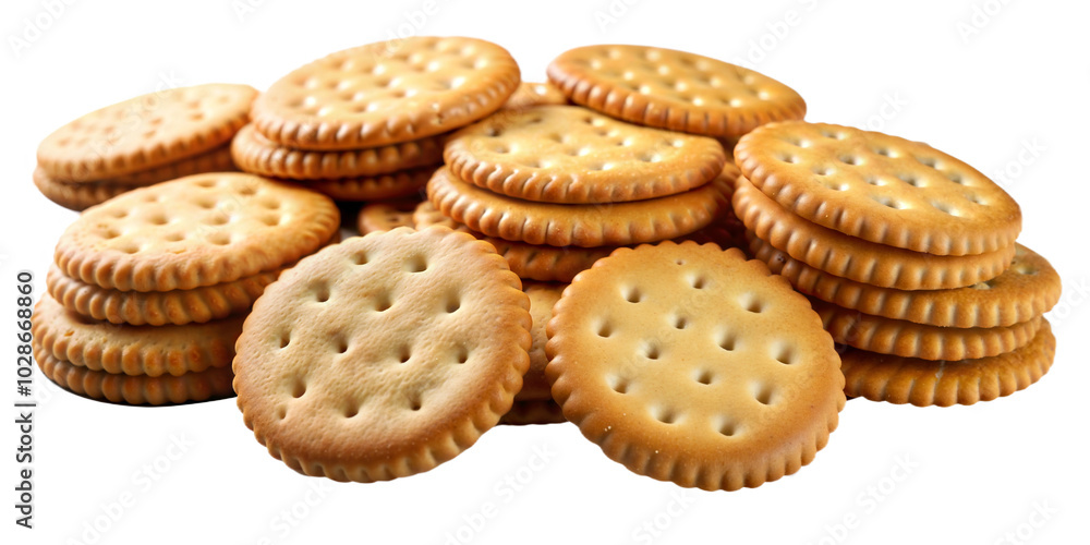 Flat lay with cracker biscuits isolated on white background, png format Flat lay with cracker biscuits isolated on white background, png format