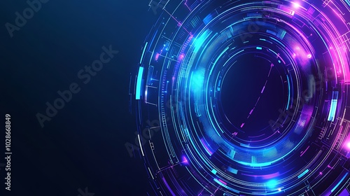 Abstract circular pattern with glowing light streaks on a blue background.