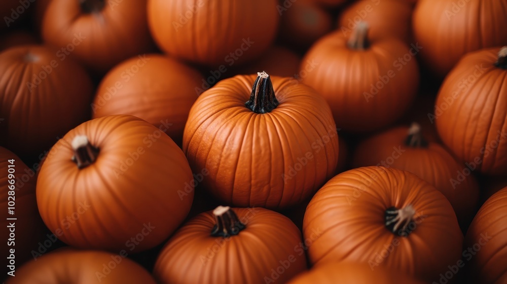 An artistic close-up of multiple bright orange pumpkins neatly arranged. The uniformity and vibrant color make it perfect for displays and seasonal decor. An artistic close-up of multiple bright orange pumpkins neatly arranged. The uniformity and vibrant color make it perfect for displays and seasonal decor.