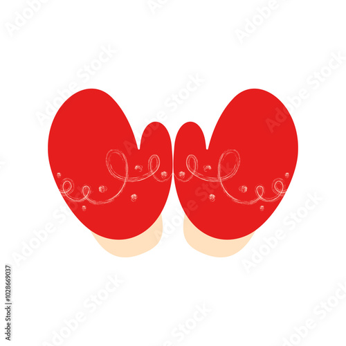 Red winter mittens. Vector illustration isolated on white background.