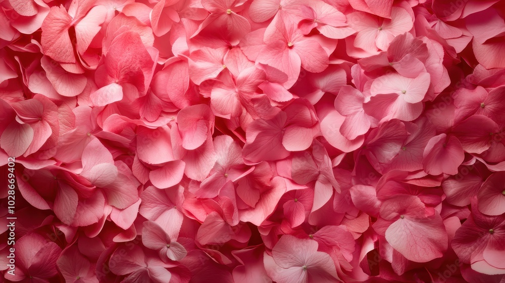 Multiple soft pink hydrangea petals, delicate and lush, photographed close-up to highlight their fine textures and feminine elegance in a natural setting. Multiple soft pink hydrangea petals, delicate and lush, photographed close-up to highlight their fine textures and feminine elegance in a natural setting.