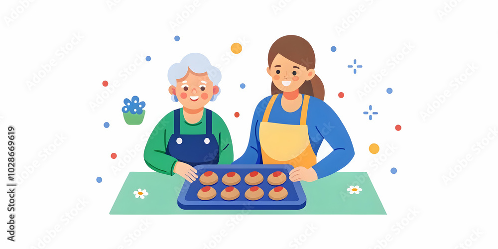 Intergenerational Baking: A Teenage Daughter & Elderly Mother Share Sweet Moments in a Bright Kitchen - Culinary Traditions Captured in Delightful Photo Stock Intergenerational Baking: A Teenage Daughter & Elderly Mother Share Sweet Moments in a Bright Kitchen - Culinary Traditions Captured in Delightful Photo Stock