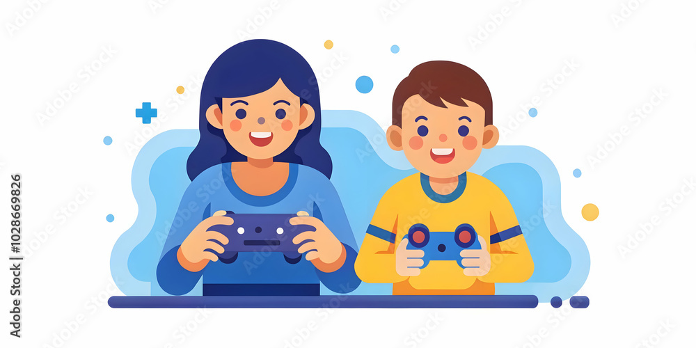 Aunt and Nephew Enjoying Video Games in a Glossy Background with Copy Space - Lively Stock Photo Concept for Promotional Use Aunt and Nephew Enjoying Video Games in a Glossy Background with Copy Space - Lively Stock Photo Concept for Promotional Use