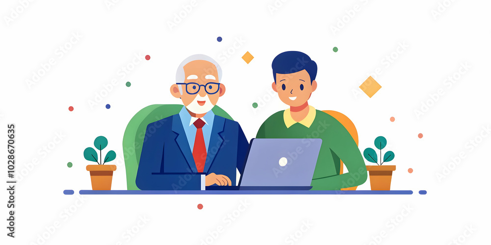 Diverse Generations Collaborating in a Modern Office: Professional Stock Image Highlighting Young Professionals and Elderly Colleagues Working Together to Inspire Innovation and Share Experience Diverse Generations Collaborating in a Modern Office: Professional Stock Image Highlighting Young Professionals and Elderly Colleagues Working Together to Inspire Innovation and Share Experience