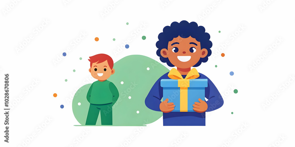 Fototapeta premium Bokeh Digital Art of a Smiling Child Hiding a Gift Behind Their Back, Magical Celebration Concept for Family Celebrations and Gift Ideas