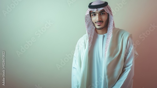 Modern Arab Man in Light Traditional Clothing photo