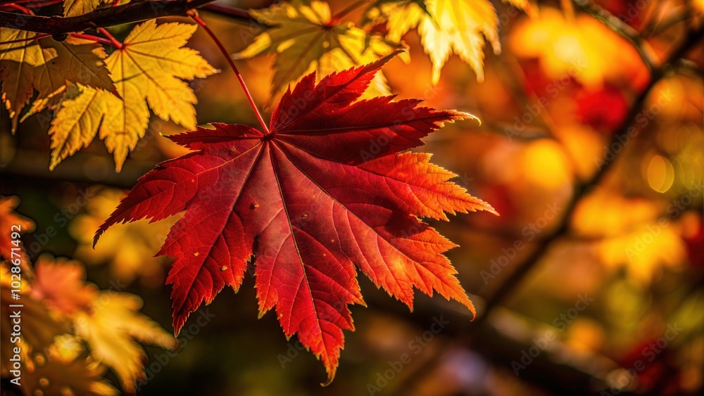 Close-up of vibrant maple leaf in autumn foliage Close-up of vibrant maple leaf in autumn foliage