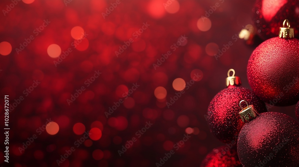 Glittering Red Christmas Ornaments and Sparkling Background Glittering Red Christmas Ornaments and Sparkling Background