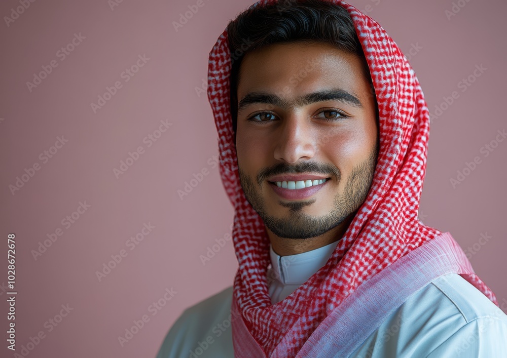 Arab Man with Red Shemagh and Confident Smile Arab Man with Red Shemagh and Confident Smile