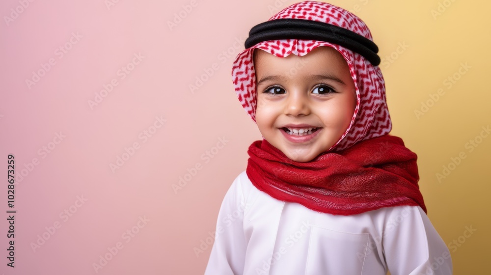 Young Boy in Traditional Ghutra with Big Smile Young Boy in Traditional Ghutra with Big Smile