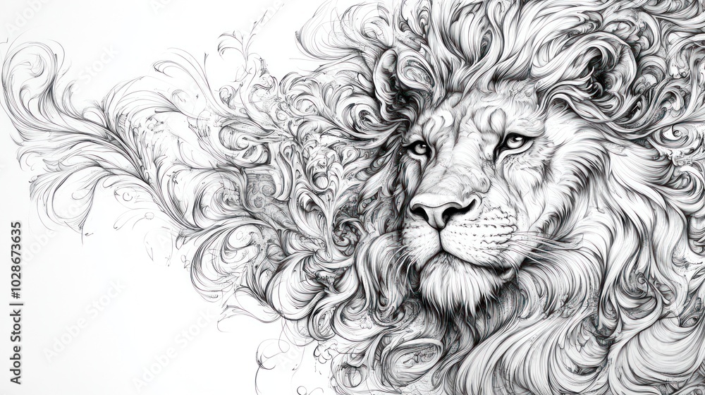 A detailed lion tattoo design with intricate line work and shading, suitable for a large back or arm piece A detailed lion tattoo design with intricate line work and shading, suitable for a large back or arm piece